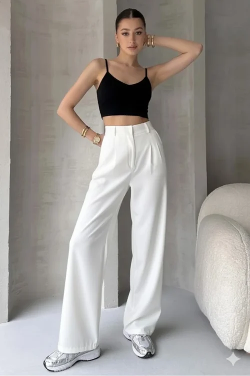 Beyaz Oversize Palazzo Pantolon